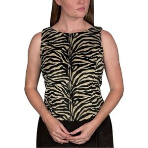 VINTAGE 90S KAREN KANE FAUX FUR ZEBRA SLEEVELESS BROWN TAN TANK TOP